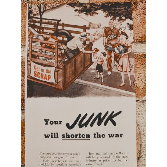 1942 WWII Scrap Metal Ad - "Your Junk Will‎ Shorten the War" - Vintage Print - Picture 1 of 6